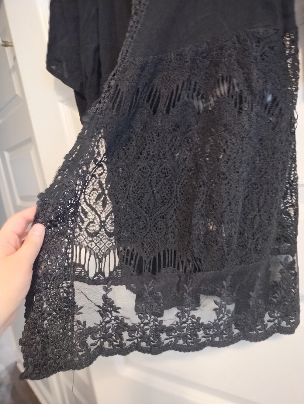 Black Lace Crochet Open-Front Cardigan - Picture 7 of 11